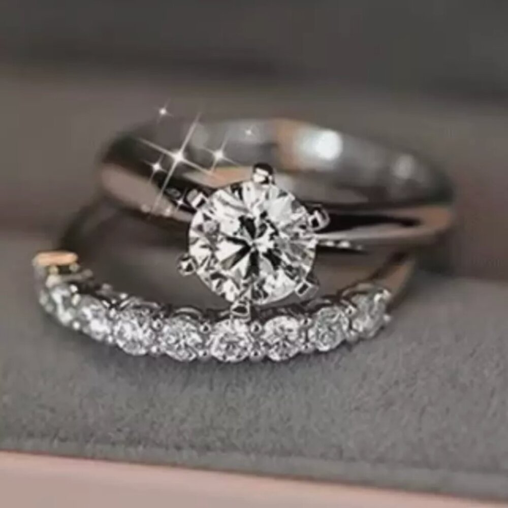 1CT Sz 6.5 Forever Setting Engagement Rings Set in Silver Color Diameter: 16.9mm